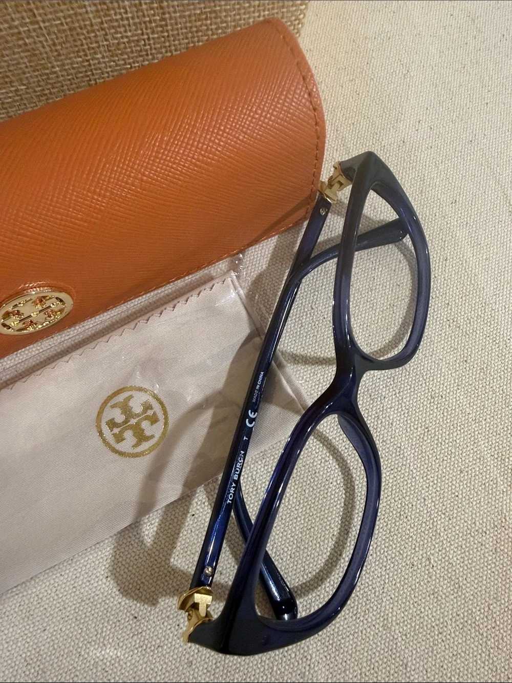 Tory Burch Navy Cat-Eye Optical Glasses with Orange Logo Case-RX ready No Lenses